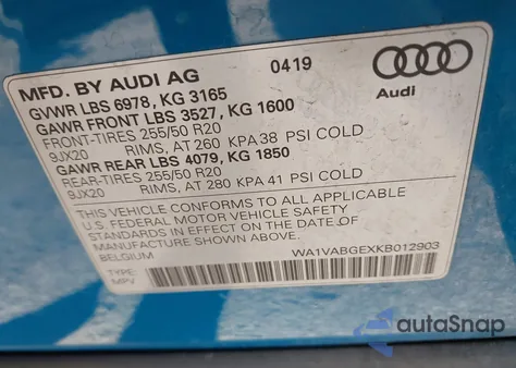 2019 Audi E-Tron Premium Plus from USA, damaged, VIN WA1VABGEXKB012903